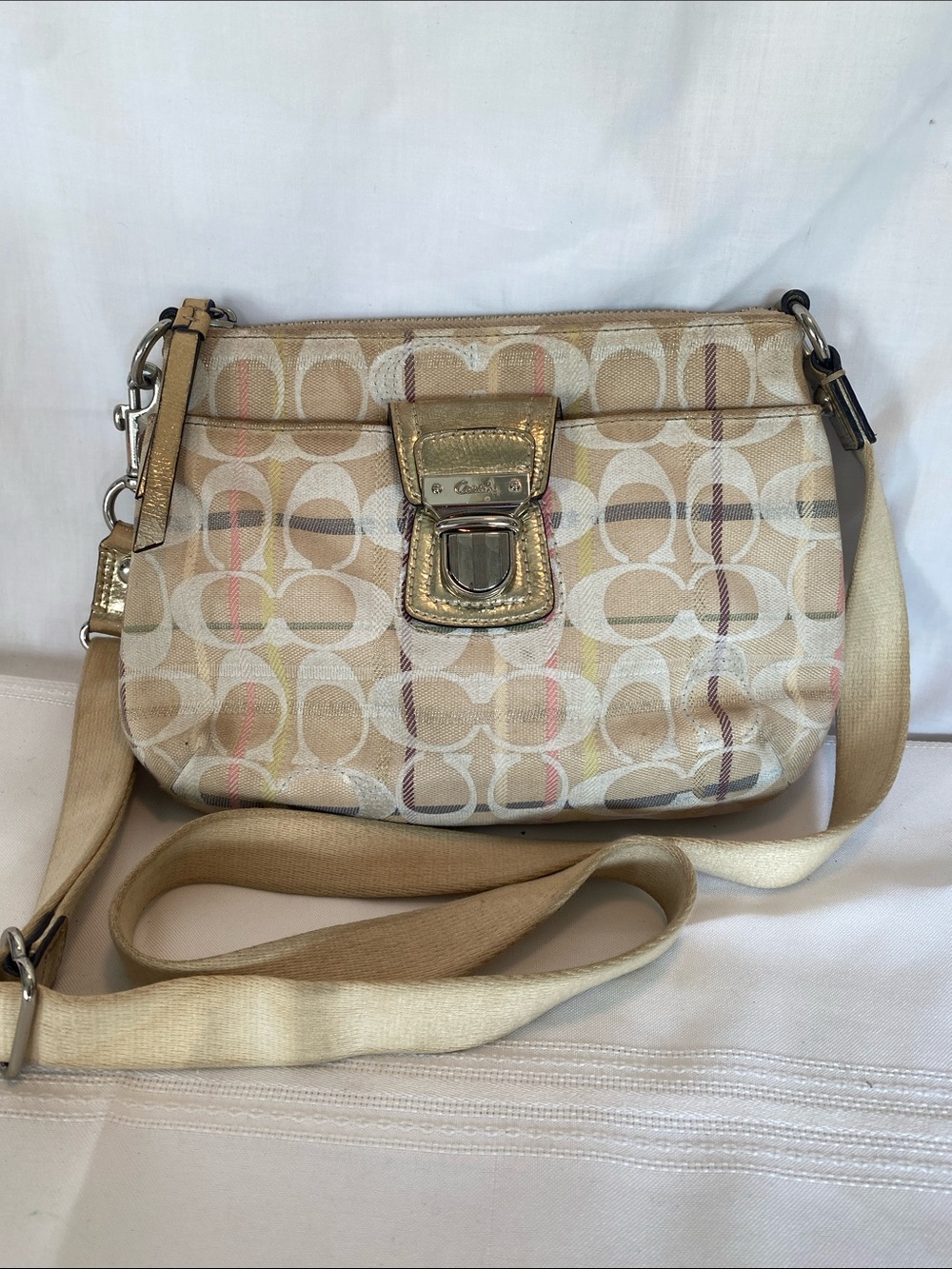 Coach Beige Signature Canvas Crossbody with Multicolor Accents